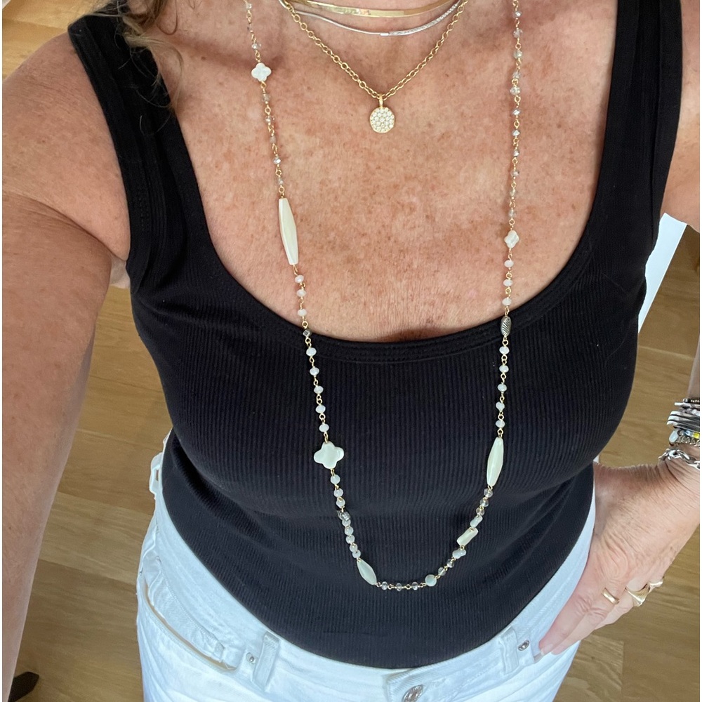 Vintage Chan Luu mother of pearl clover and gold tone necklace